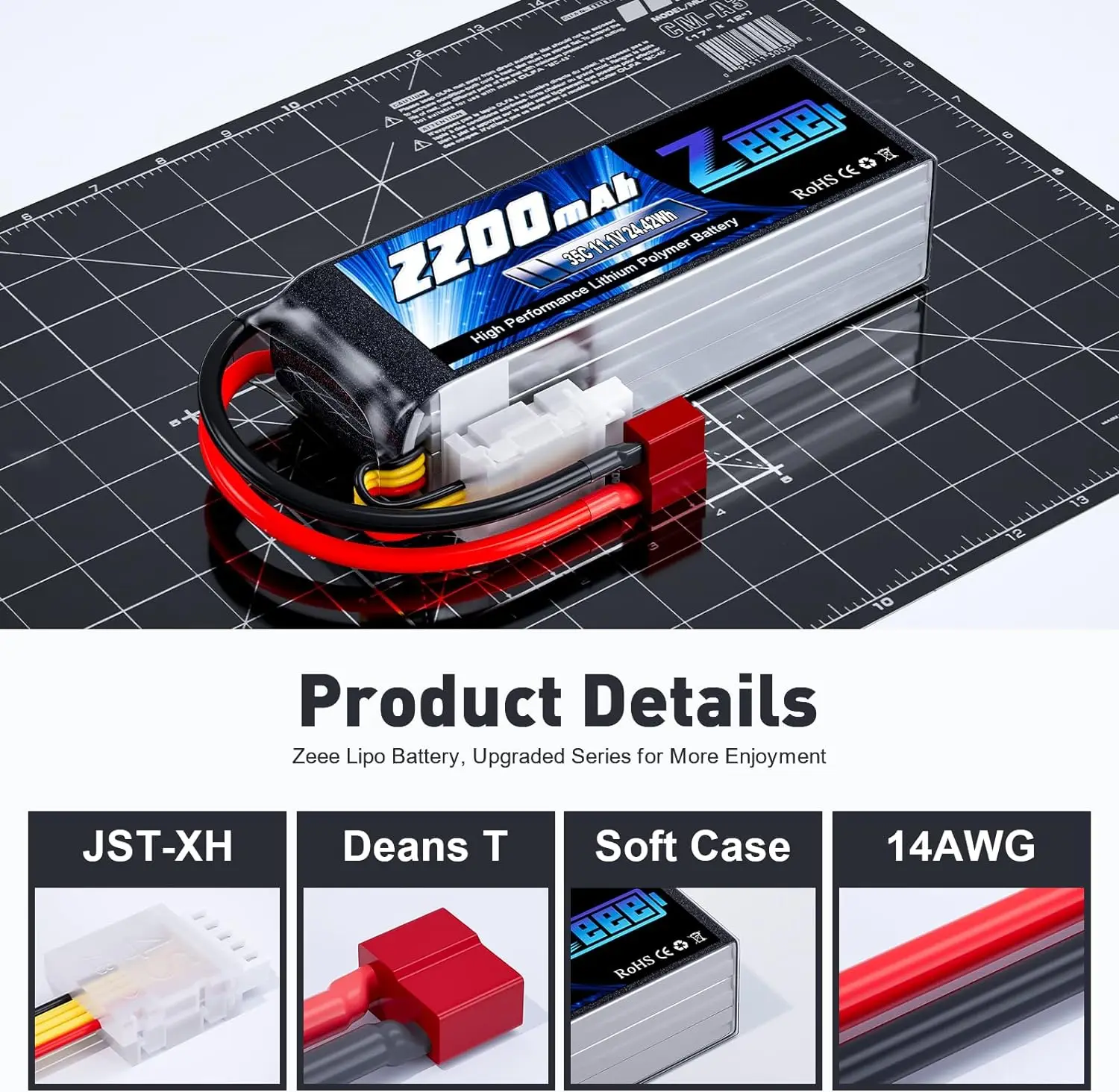 Zeee 3S LiPo Battery 2200mAh 11.1V 35C Softcase with T Plug for RC Cars DJI RC Quadcopter Aireplane Helicopter FPV Drones Parts