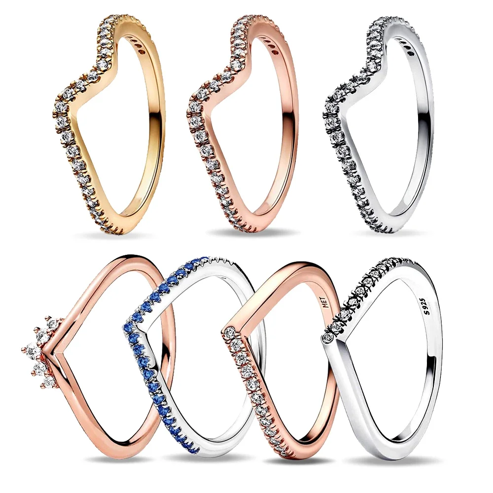 925 Sterling Silver Zircon Polished Wave Multicolor Foldable Ring  Simple Personality Engagement Wedding Rings for Women