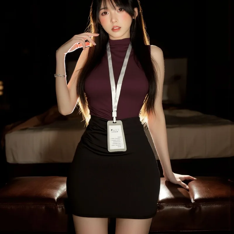 

Sexy Lingerie Sexy Queen Style Secretary Uniform Set Pure Desire To Slim Fit Sleeveless Hip Hugging Skirt Professional Outfit