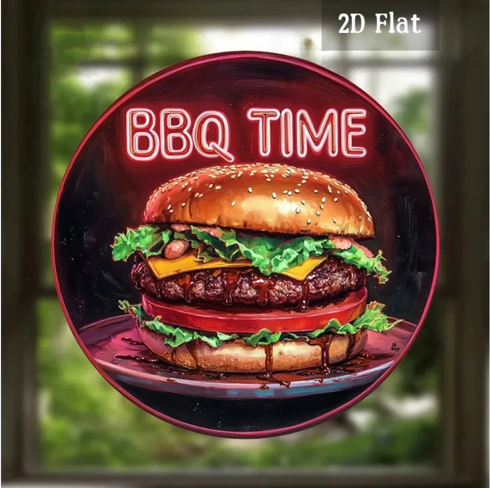 2D Metal Sign, Wall Art, BBQ Burger Decor for Home Garage Restaurant Café