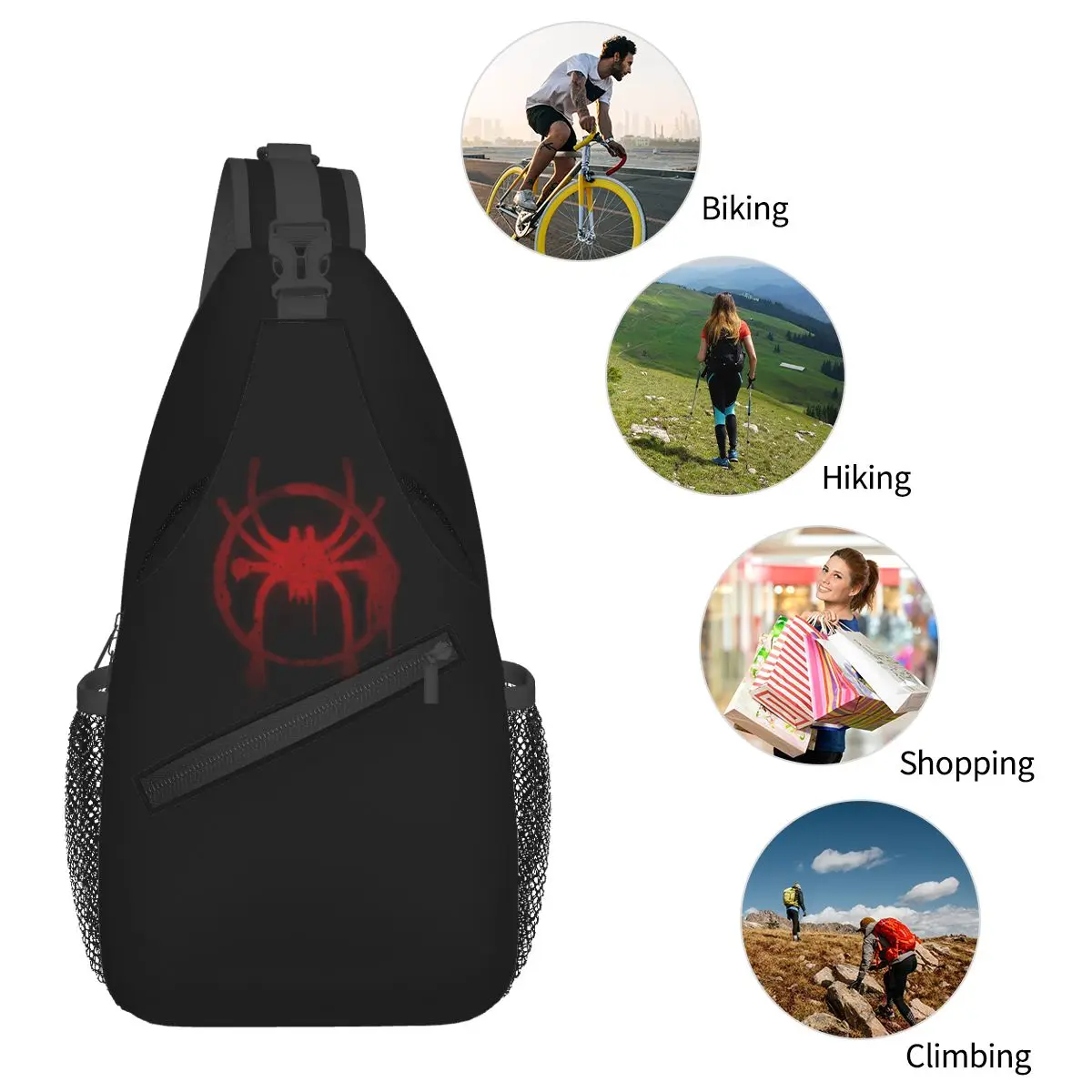 Miles Morales Spider Symbol Borsa da petto da uomo Sling Zaino a tracolla Borsa da petto Borsa da viaggio per escursionismo Zaino a tracolla