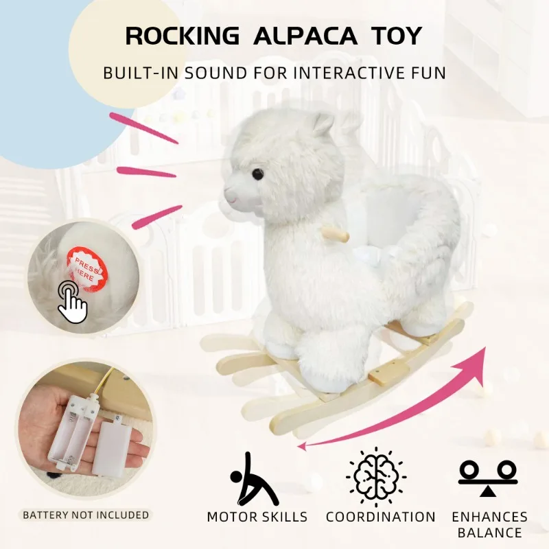 Jouet d'équitation en alpaga oscillant pour enfants, Joystick en peluche blanche, jouet d'équitation pour enfants, cadeau pour pépinière et salle de jeux