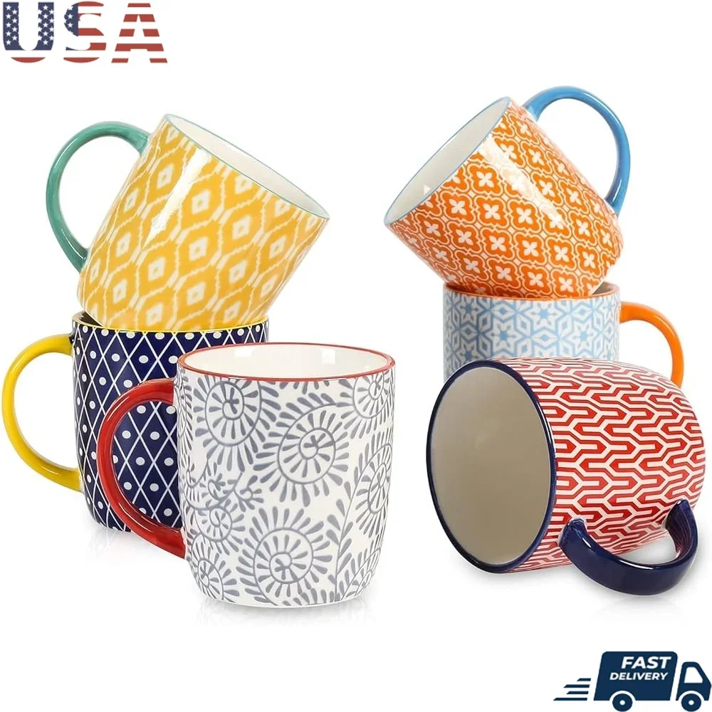 

Elegant Porcelain Coffee Mugs Set of 6 Dishwasher Microwave Safe Sturdy Tea Cups Multi-purpose Kitchen Office Home Use