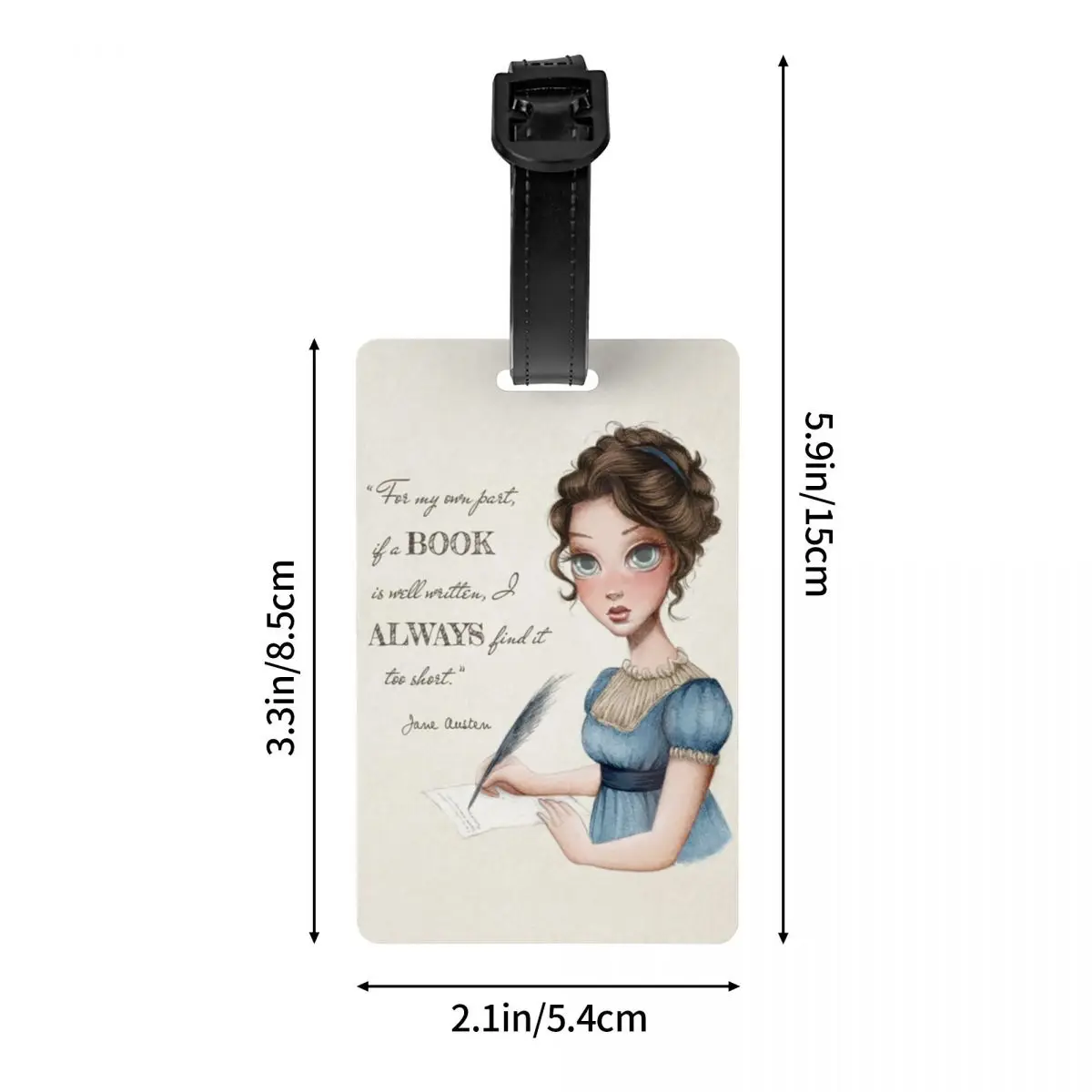 Custom Jane Austen Writing Book Luggage Tag With Name Card Writer Novel Privacy Cover ID Label for Travel Bag Suitcase