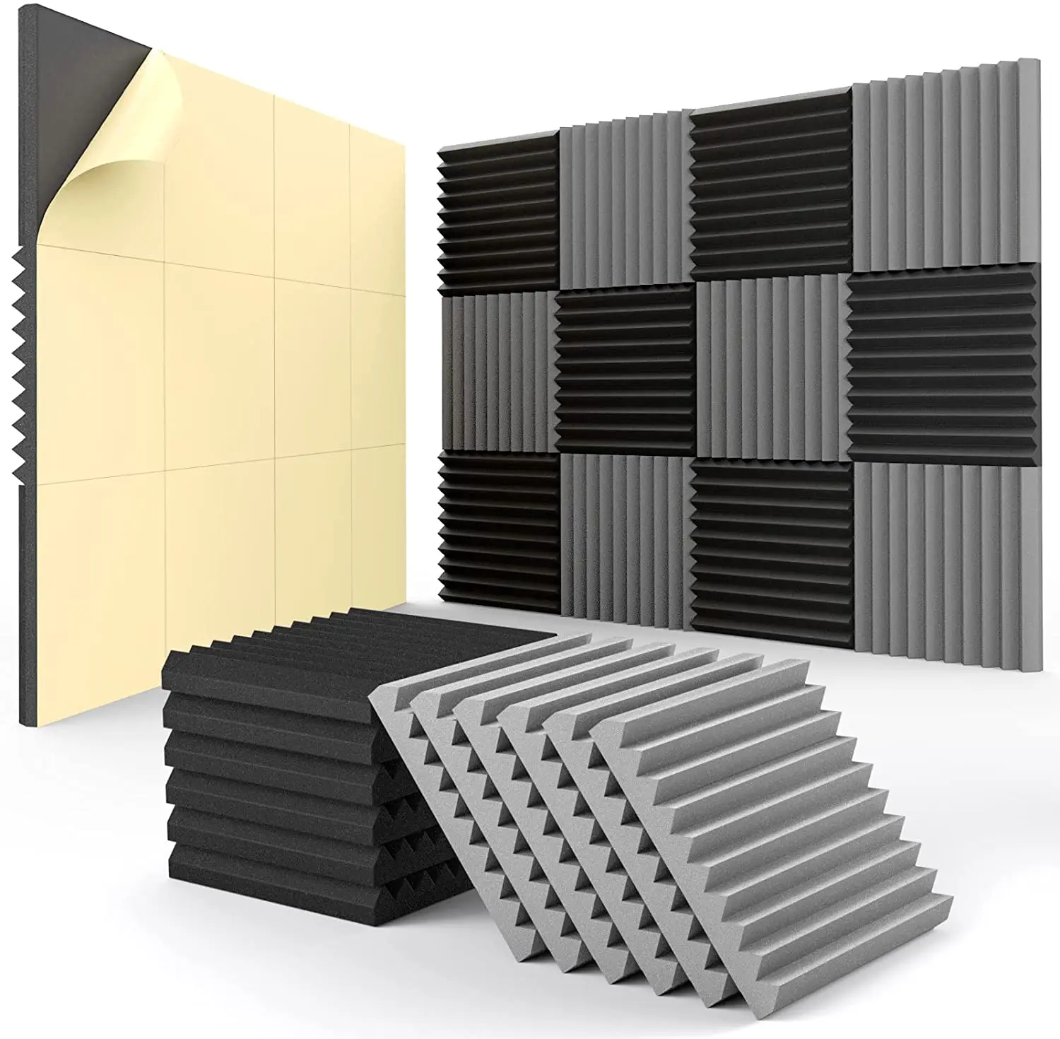 12PCS 30X30X5cm Flame Retardant Soundproofing Foam Acoustic Foam Sound Treatment Studio Room Absorption Wedge Tiles Polyurethane