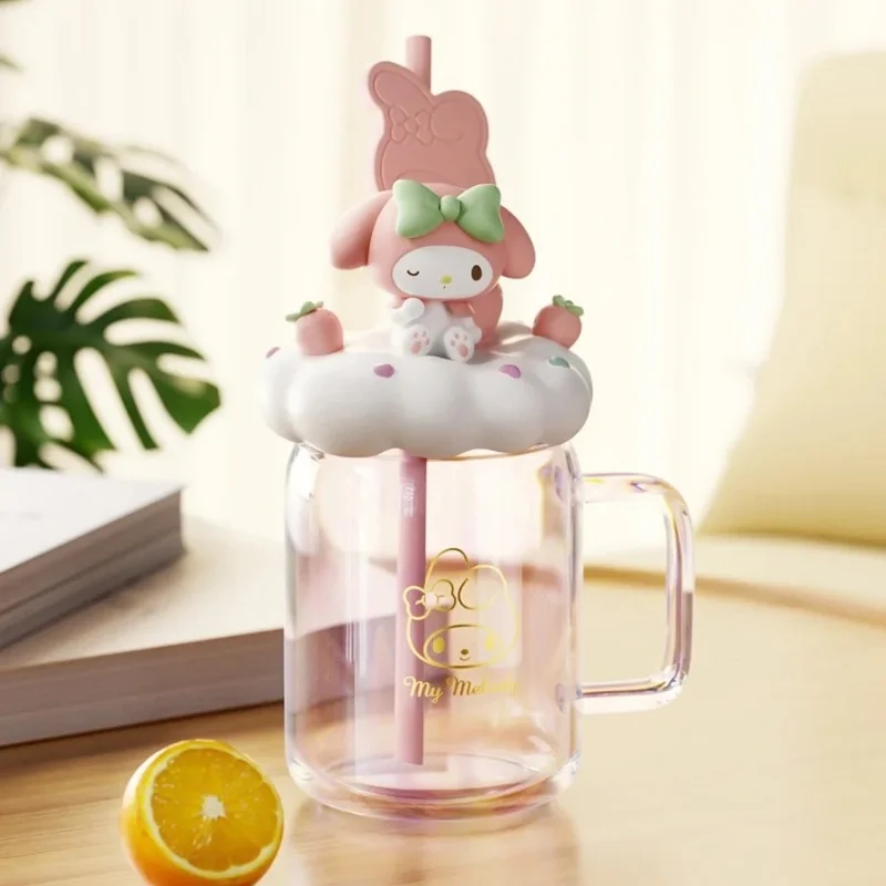 Sanrio Characters Family Fruit Series 510ml Water Cup Lovely Kuromi My Melody Straw Glass Maiden Heart Drinking Kids Cute Gifts