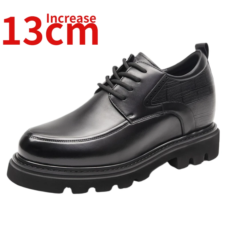 Height Increasing Derby Shoes for Men's Dress Shoes 10cm-13cm Genuine Leather Thick Bottom Lightweight Comfortable Elevated Shoe