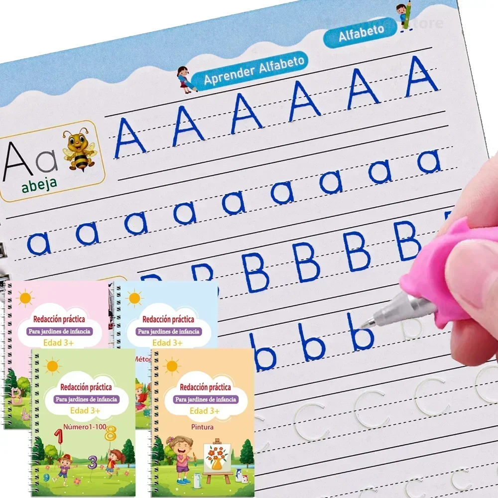 Spanish Groove Handwriting Workbook, Reusable Alphabet Number Tracing Book, Preschool Learning Activity Book for Kids Age 3+