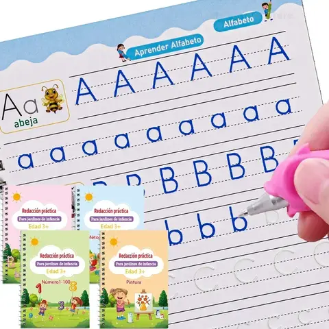 Spanish Groove Handwriting Workbook, Reusable Alphabet Number Tracing Book, Preschool Learning Activity Book for Kids Age 3+