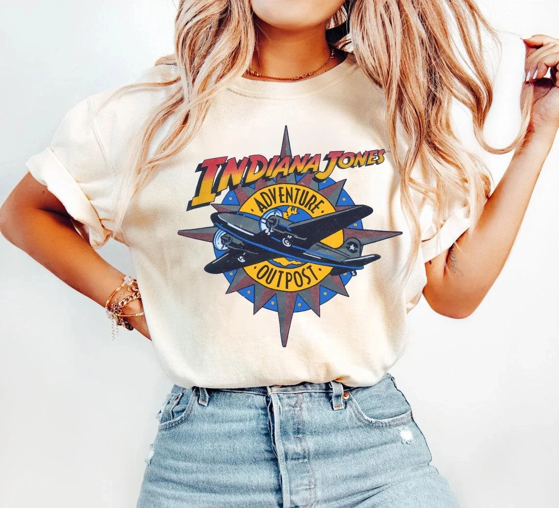 ديزني ريترو 90s إنديانا جونز مغامرة المخفر تي شيرت ديزني لاند 1995 قميص ريترو ، ديزني لاند الأسرة قميص آخر الصليبية قميص