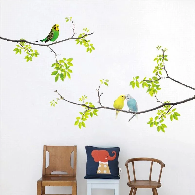 Calcomanías de pared de pájaros en el árbol, pegatinas de pared extraíbles frescas para niños, sala de estar, dormitorio, guardería, 1 unidad