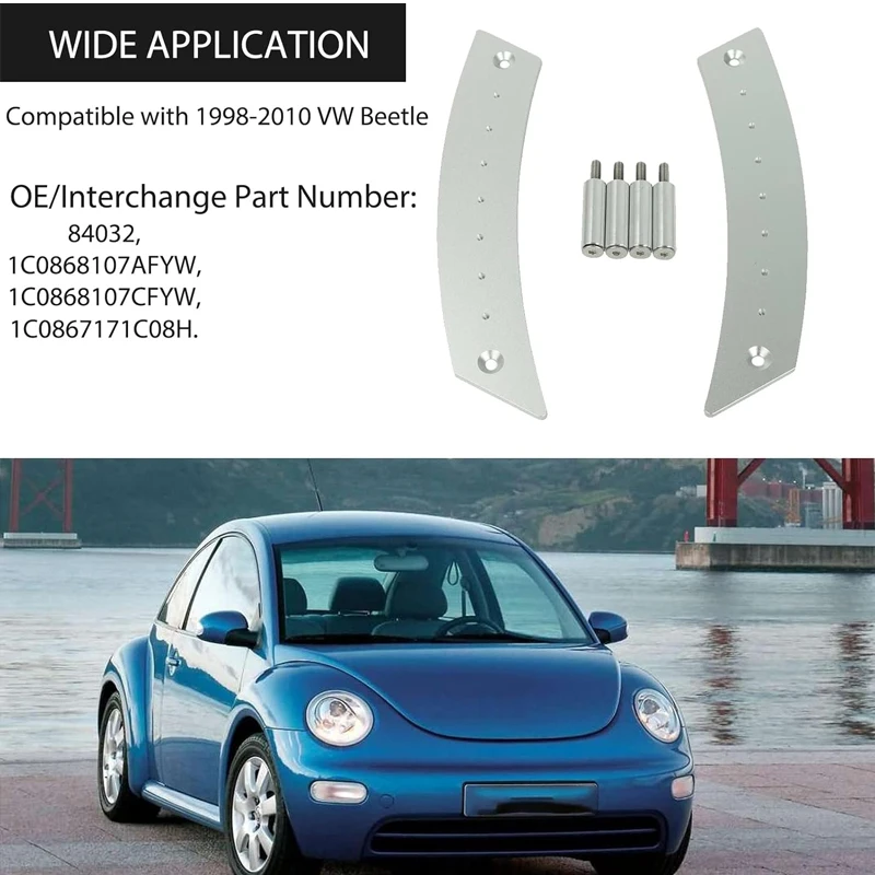 1 Pair Door Panel Pull Handle Set  For VW Beetle Bug 1998-2010 Aircraft Grade Aluminium Silver 2 Handles with 4 Screws  84032
