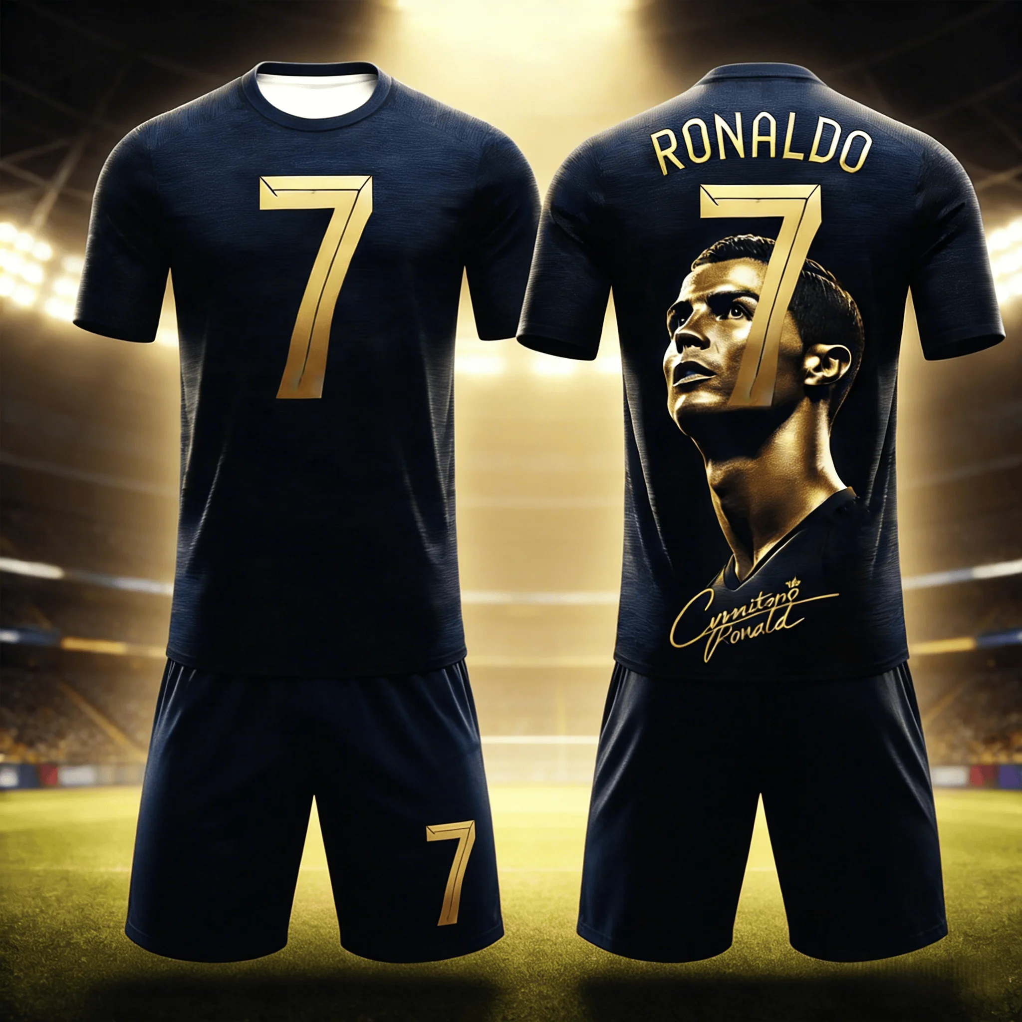 Summer New Football Star 3D Ronaldo Fan Commemorative Customized Size 7 Jersey for Adults/children Short Sleeved Shorts Set kids
