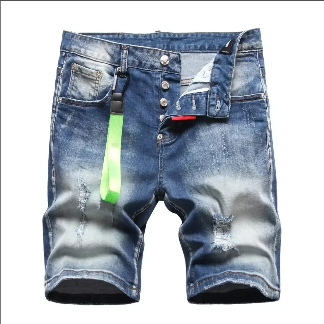 Dsq2 Mens Ripped Jeans High-quality Luxury Brand Men Street Slim Fit Jeans Male Stretch Skinny Blue Denim Shorts  D2