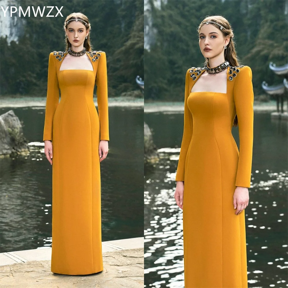 Customized Prom Gown Evening Women Party Occasion YPMWZX High Collar Column Floor Length Skirts Vertically Bead Bespoke