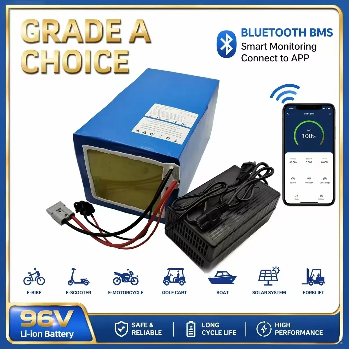 96V 30Ah 40Ah 50Ah 80Ah 100Ah lithium ion battery bluetooth BMS APP for Forklift Crane Truck Tricycle AGV UPS Electric boat