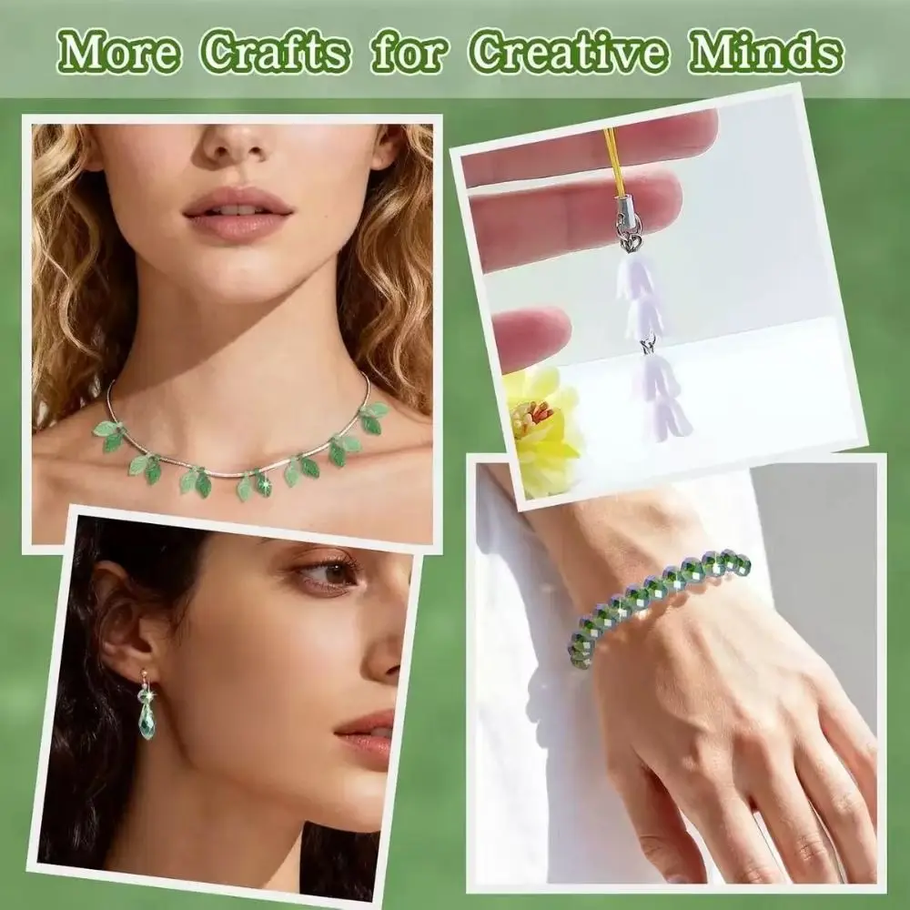 Crystal Glass Material 6mm Green Glass Beads Set Beginner Friendly Green Series Color DIY Beaded Plants Multi-shaped