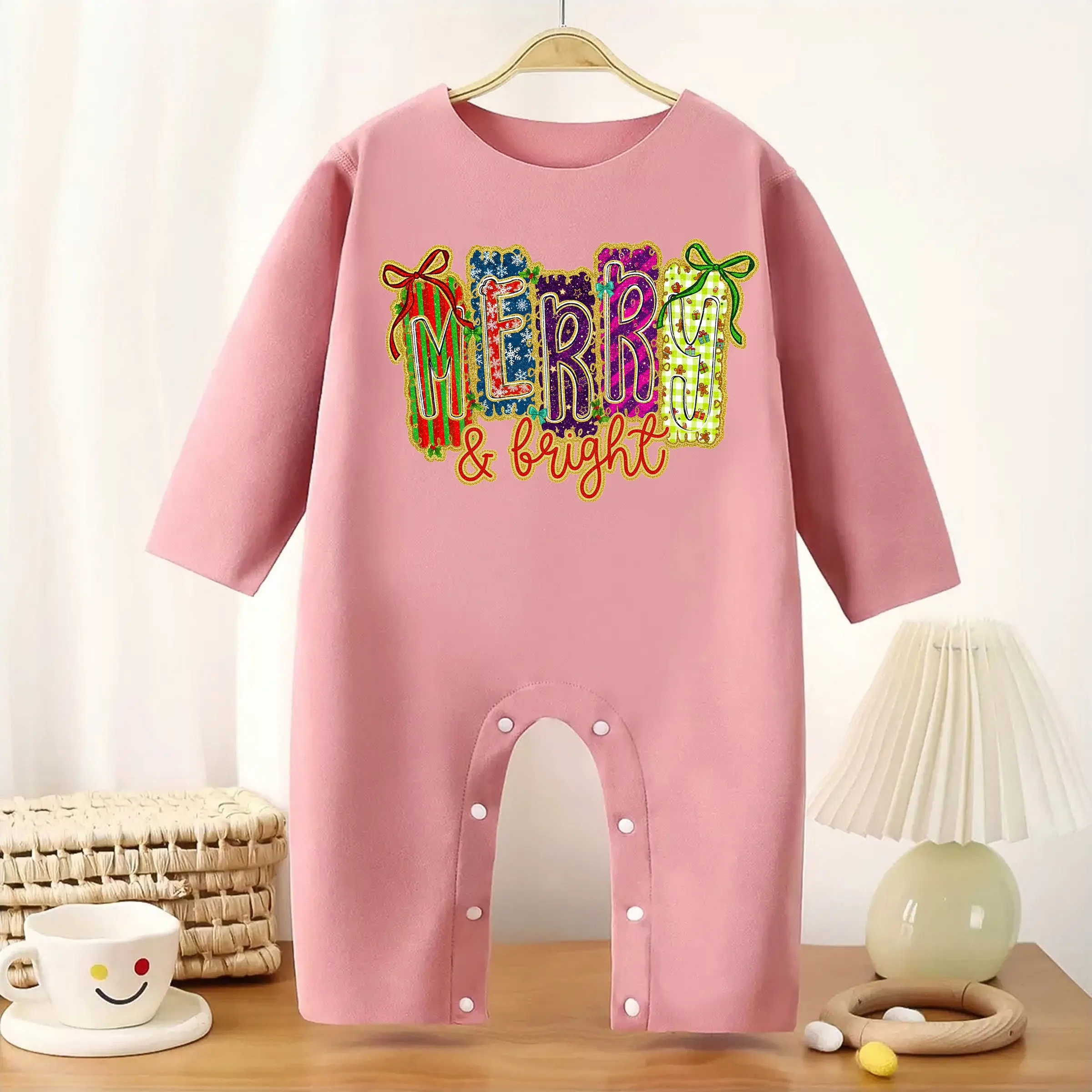 

Happy New Year Happy Christmas Baby Thickened Jumpsuit Infant Longsleeve Creeper Keep Warm for Height 60-90CM Baby Cloth