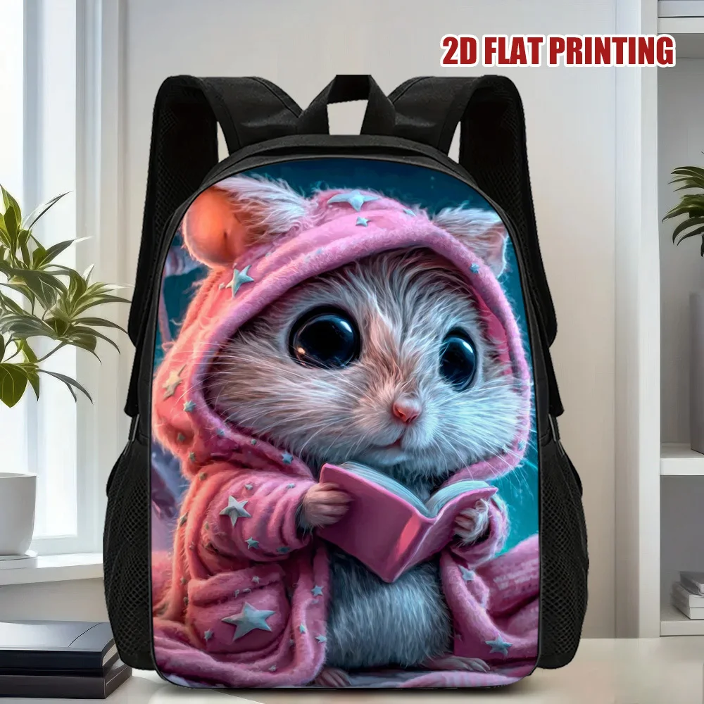 

1 милый рюкзак с изображением хомяка, подходящий для чтения, стильный и практичный, идеально подходит для школы и повседневного использования.