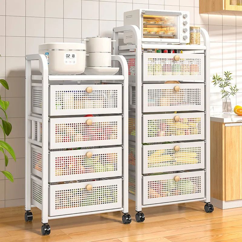

Space Saving Heavy Duty Multi Layer Rolling Fruit Vegetable Basket Storage Cart for Kitchen Floor Standing Organizer