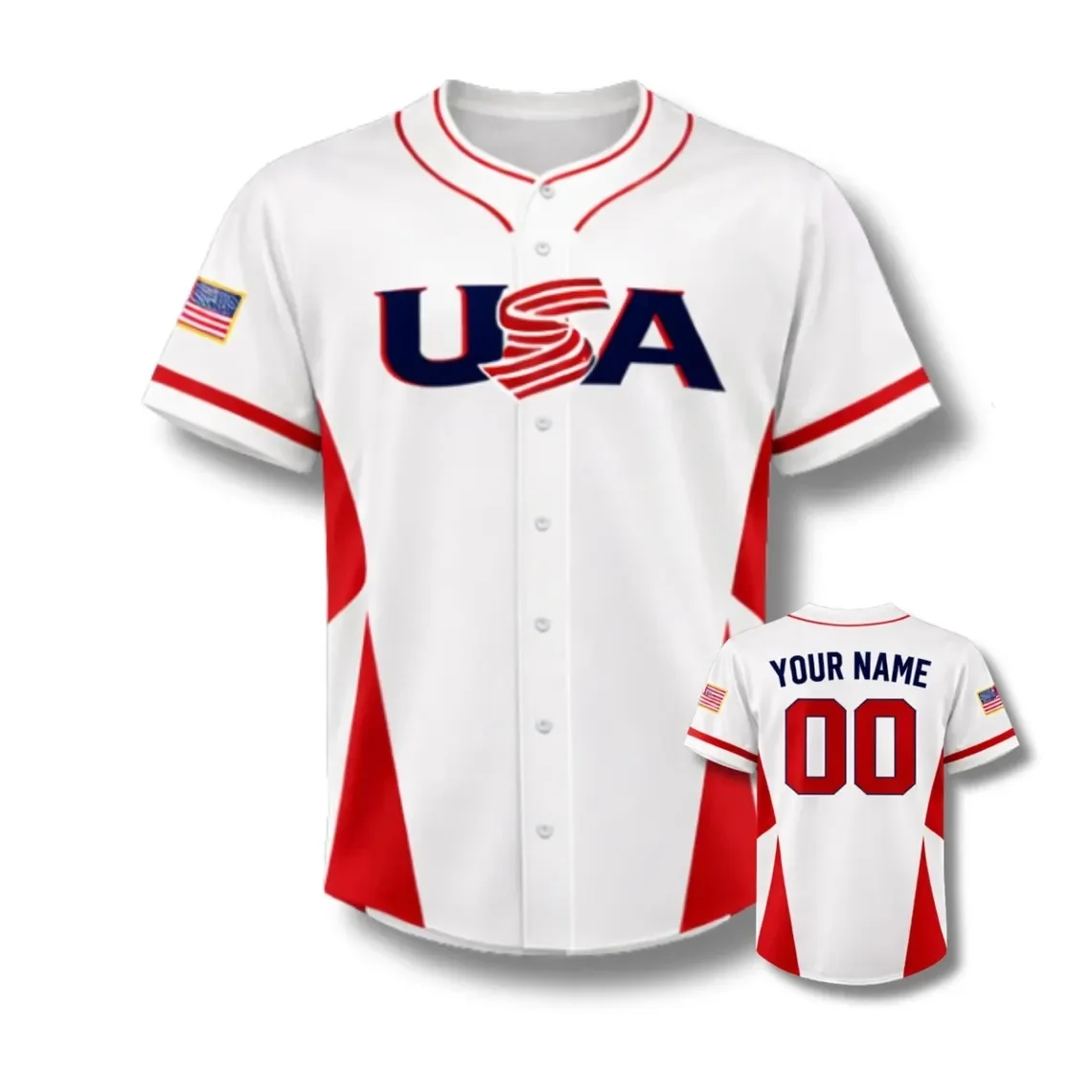 Personalized USA 3D Baseball Jersey Button Up, Custom Name & Number Men For Women Shirt Casual Team Shirts Tops