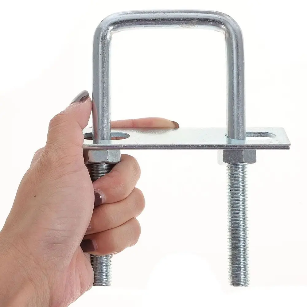 Abrazadera de tubo cuadrado M8 de acero al carbono Q235 galvanizado duradero con tornillos deflectores, abrazadera en U, perno cuadrado para tubo cuadrado, 1 Uds.