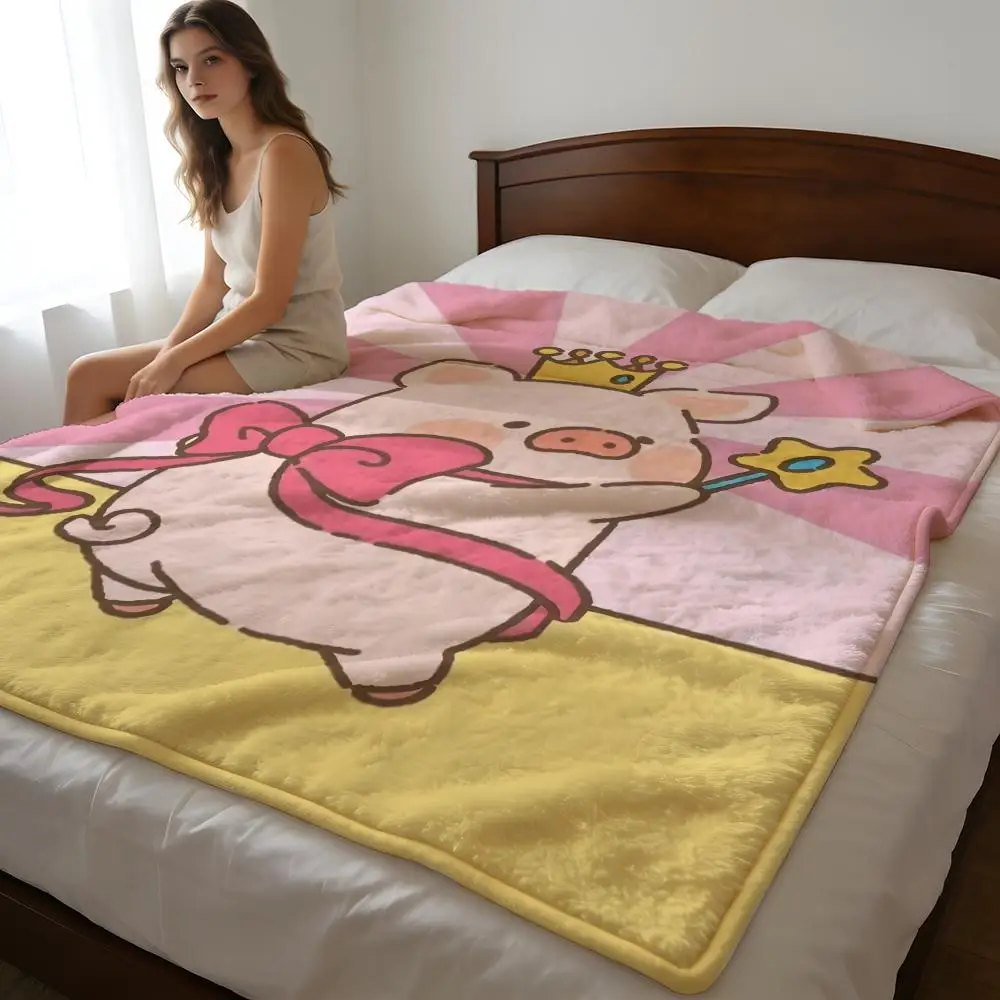 Throw High-Density Short Plush Blanket For Sofa Nap Air-Conditioned Room Soft Skin-Friendly Lulu Pig