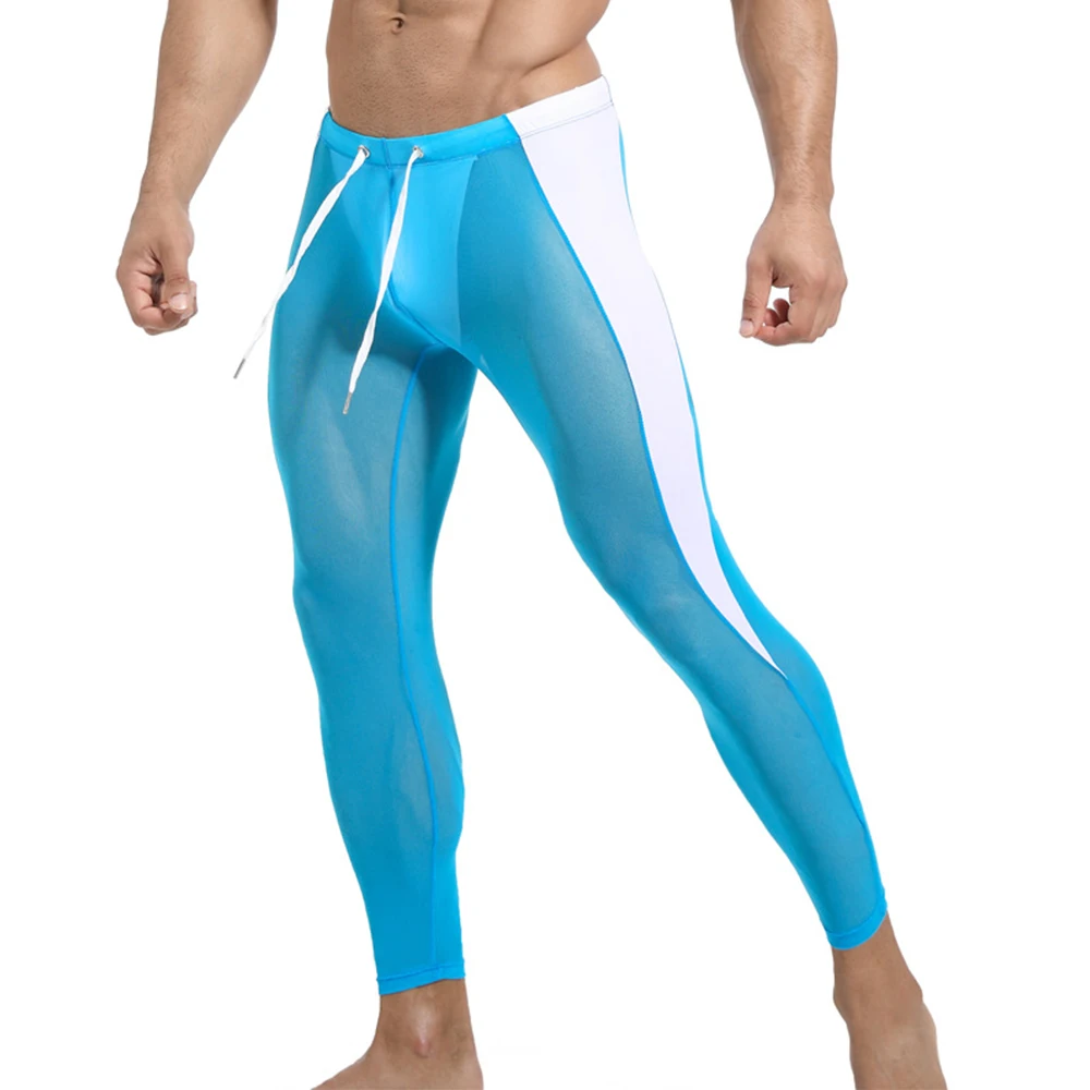 Uomo Mesh traspirante Fitness coulisse vedere attraverso la biancheria intima pantaloni da casa pantaloni ciclismo pantaloni sportivi elastici