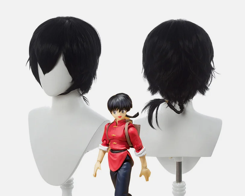 Ranma1/2 Ranma Short Straight Black Cosplay Wig Braided Hair Wigs Unisex