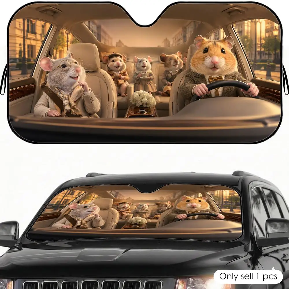 Cozy Hamster Family Sun Visor Car Sun Shade Front Windshield Coverings Blocker Auto Protector Window Visor Screen Cover