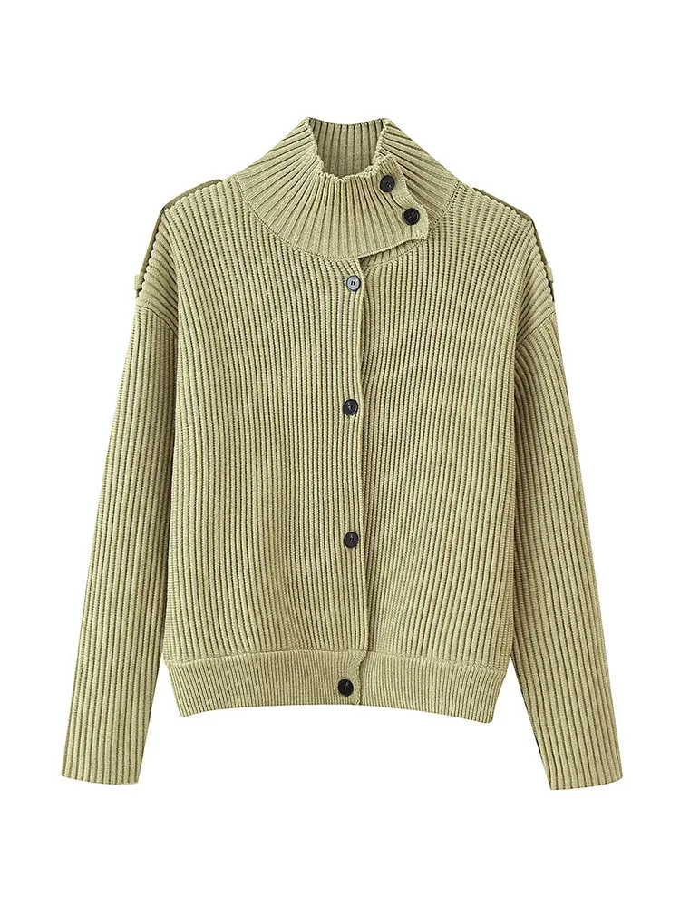 

HH 2026, женский осенний вязаный кардиган с воротником, модный однобортный текстурированный укороченный топ с длинными рукавами, женские повседневные кардиганы