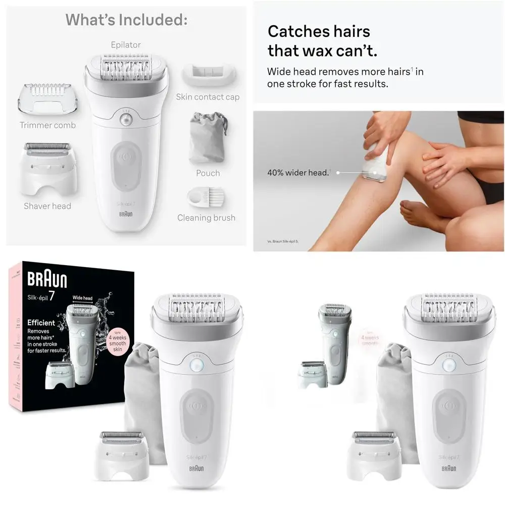 

Система для удаления волос 7-в-1, для влажного и сухого использования, с широкой насадкой, бритва и триммер для женщин, серебристый цвет