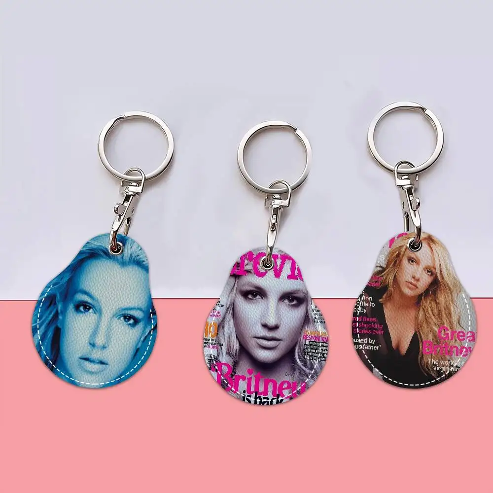 B-Britney S-Spears Keychain Access Card Bag Key Tag Ring Leather Card Holder Keychain Key Ring Door Lock Access Tags