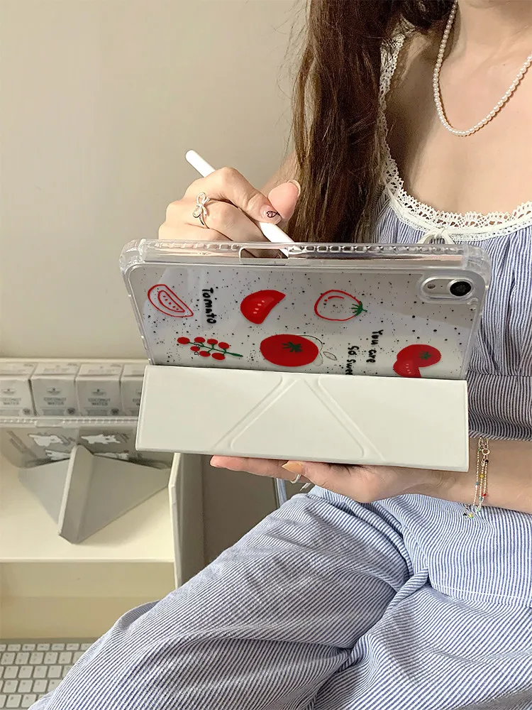 Splashed Ink Red Tomato Y2K Blue Tablet Case For iPad Pro 13in 11th M5 M4 12.9in A16 7/8/9/10th Air4/5/6/7 11in M2 M3 Mini Cover