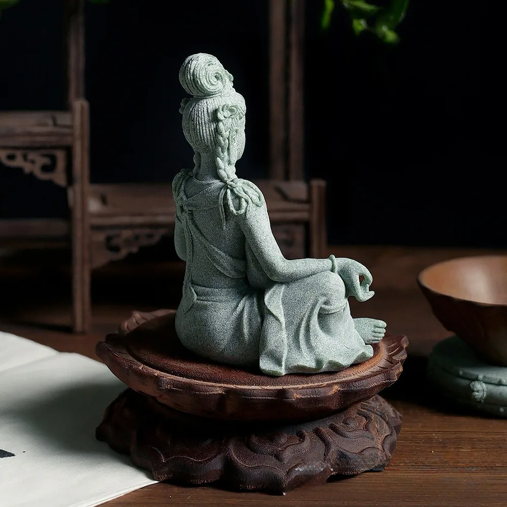 Miniature Guan Yin Statue Buddha Figure Stone Meditating Zen Fish Aquarium Tank Desktop Kwan Yin Chinese Feng Shui Gifts Decor