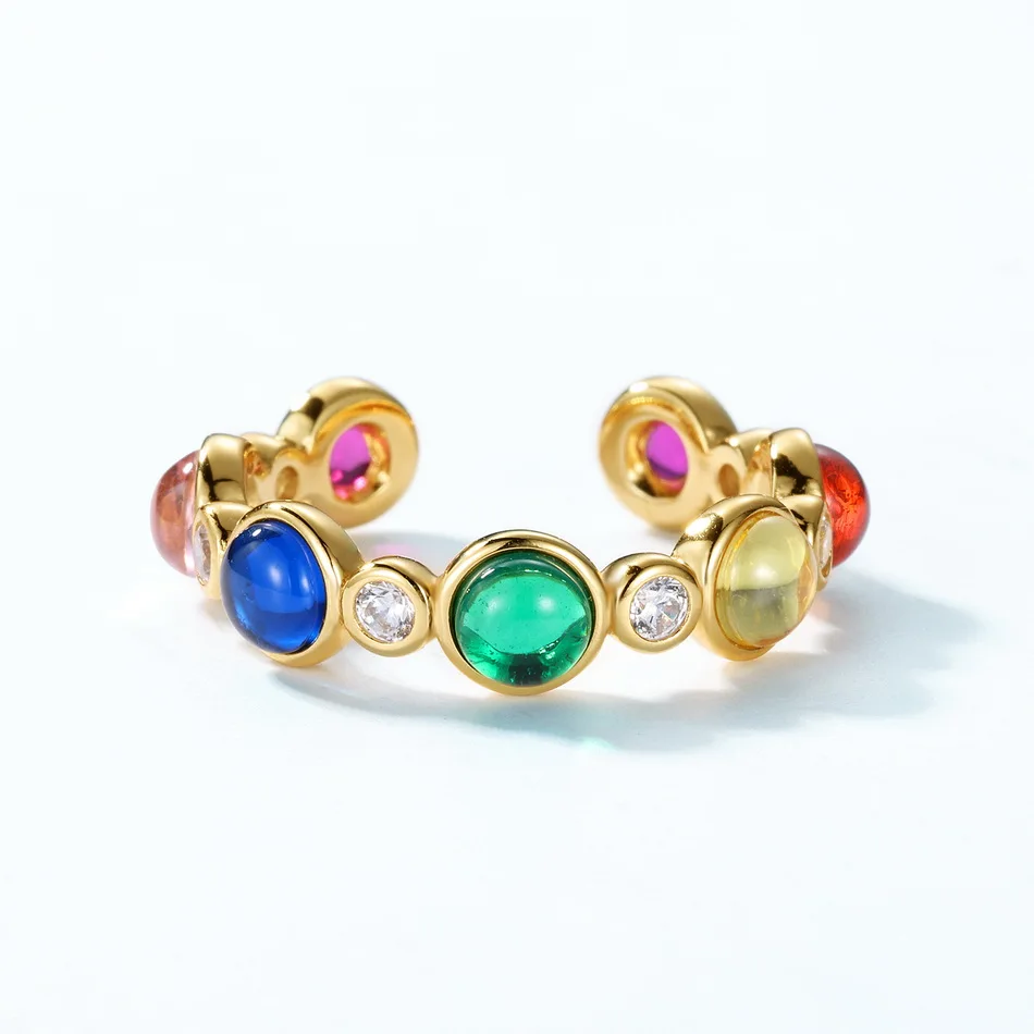 ALLNOEL Solid 925 Sterling Sliver Open Rings For Women 4*4mm Rainbow Zircon Gold Plated Vintage Jewelry Anniversary Gifts Party