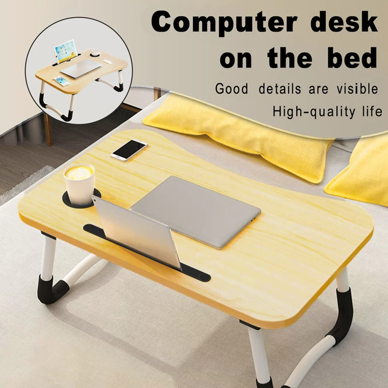 Afbeelding 4: 1 st draagbare laptop bedtafel met bekerhouder en tabletstandaard opvouwbare poten ontwerp bank vloerstaand bureau voor thuiskantoor gebruik