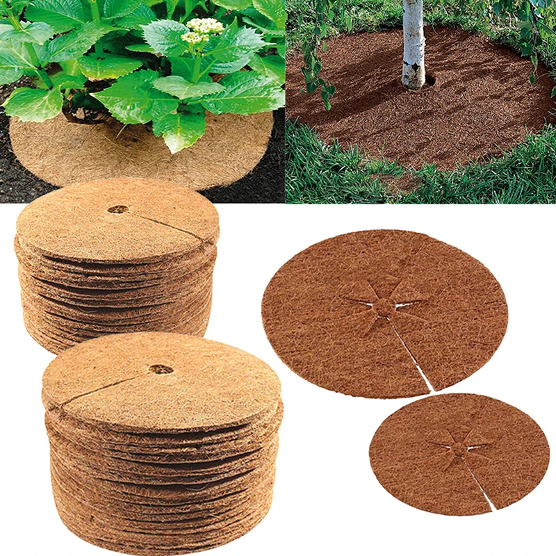 5pcs Coconut Shell Fiber Plant Anti-weed Mat Potted Soil Moisturizing Covering Film Tree Trunk Protector 15/20/25/30/35cm Size