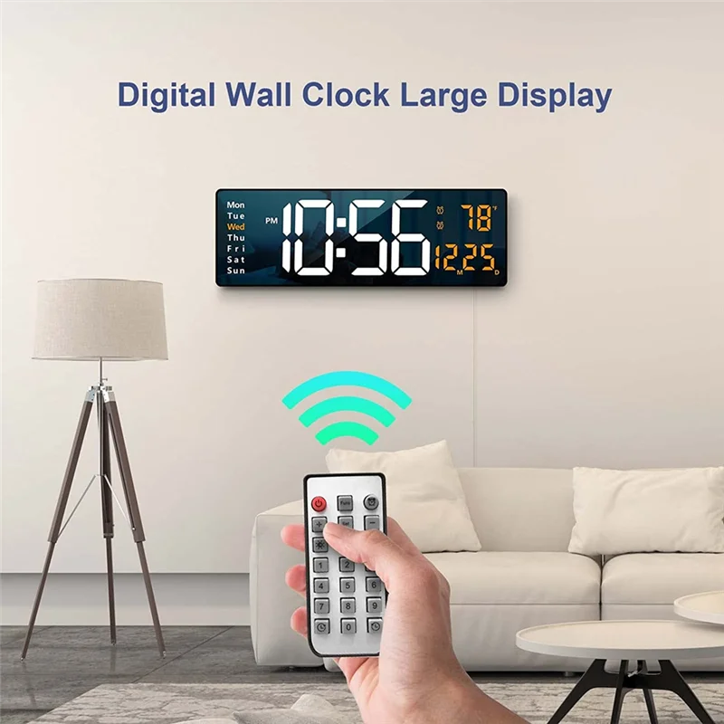 ABKO-13Inch Large Display LED Digital Wall Clock Remote Control Table Alarm Clock Date Week Timer Automatic Dimmer Clock