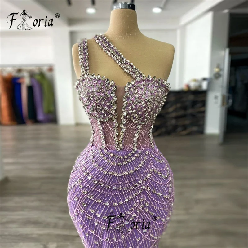 Luxury Arabic Beaded Crystal Evening Dresses Purple Mermaid Prom Party Dress Couture Cocktail Celebrity Gowns Robe de soiree