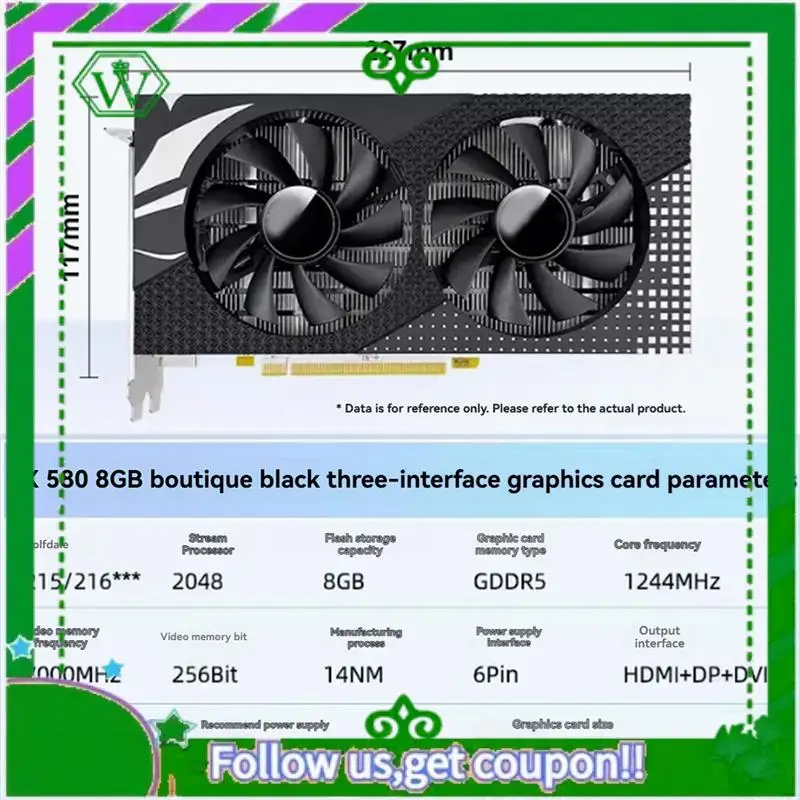 Reliable-Radeon RX580 8G Graphics Card GDDR5 Video Memory AMD Cideo Card 256Bit DVI Interface For Desktop Gaming Computers A