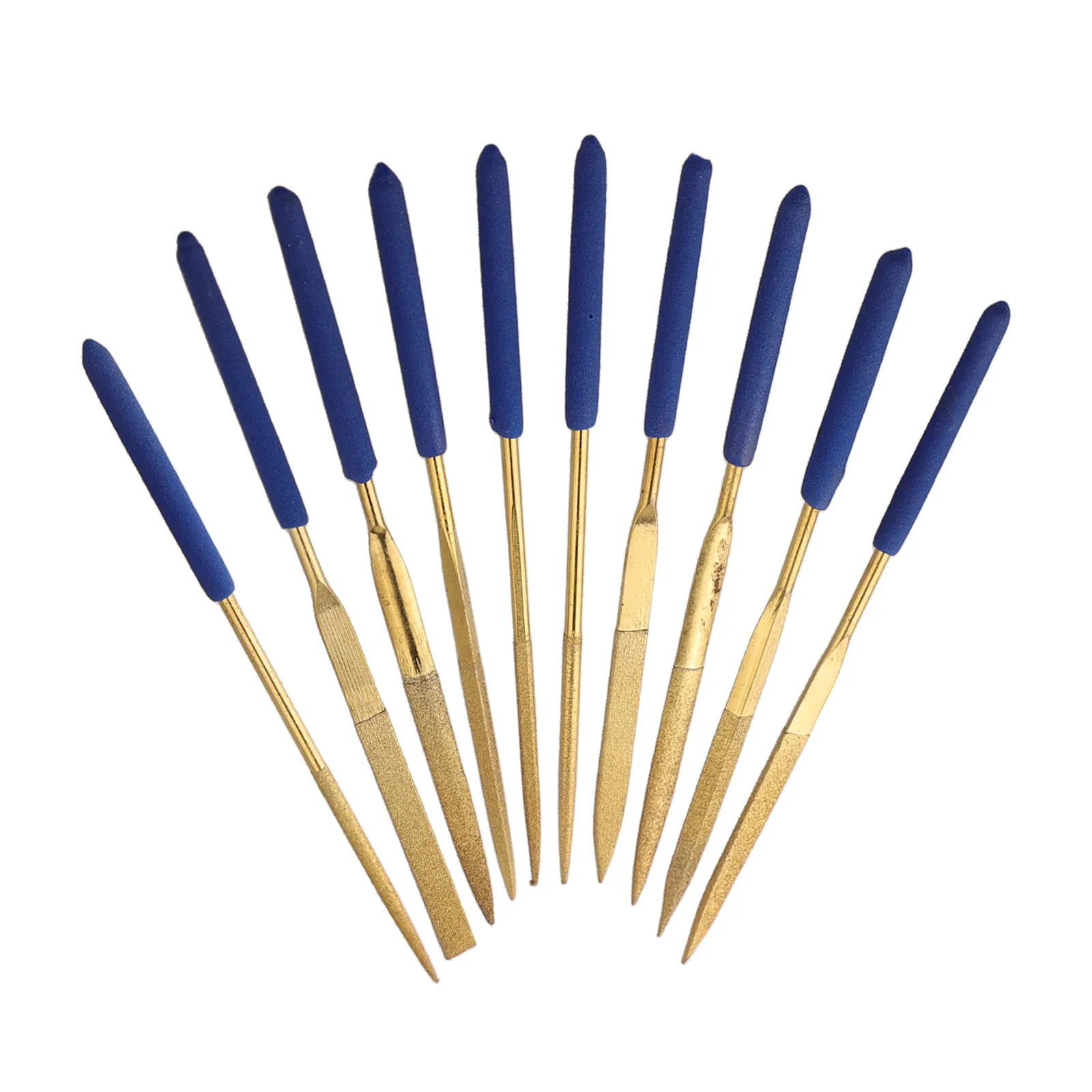 

10 Piece Diamond File Set Rock Files 3*140mm Diamond Carving Files Easy Grip Handles Gold-colored Titanium-plated