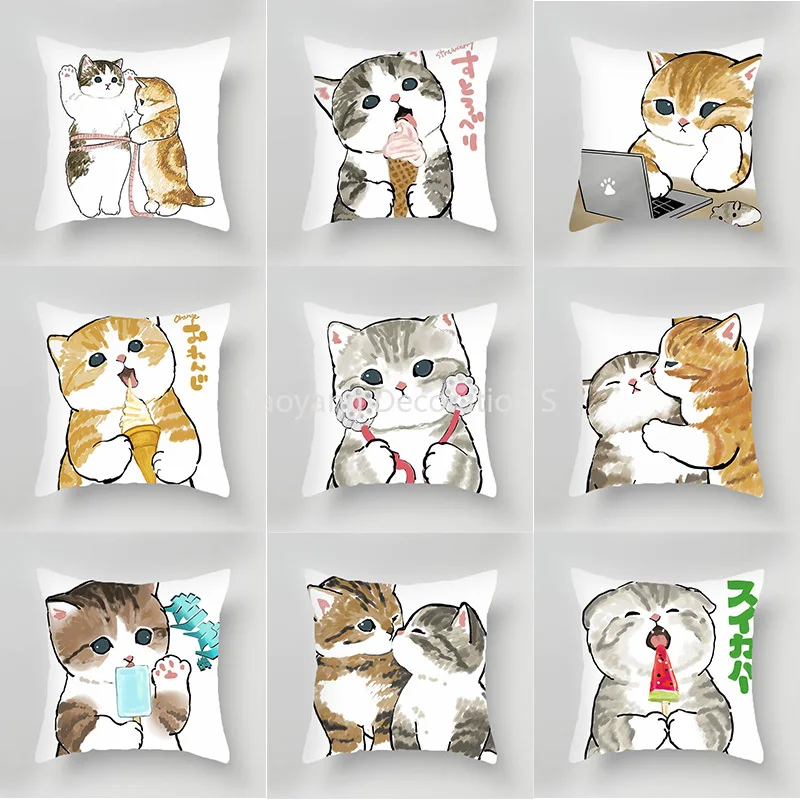 

Decorative Pillowcase Cute Cat Polyester Cotton Home Decor Car Cushion Cover Sofa Pillowcase