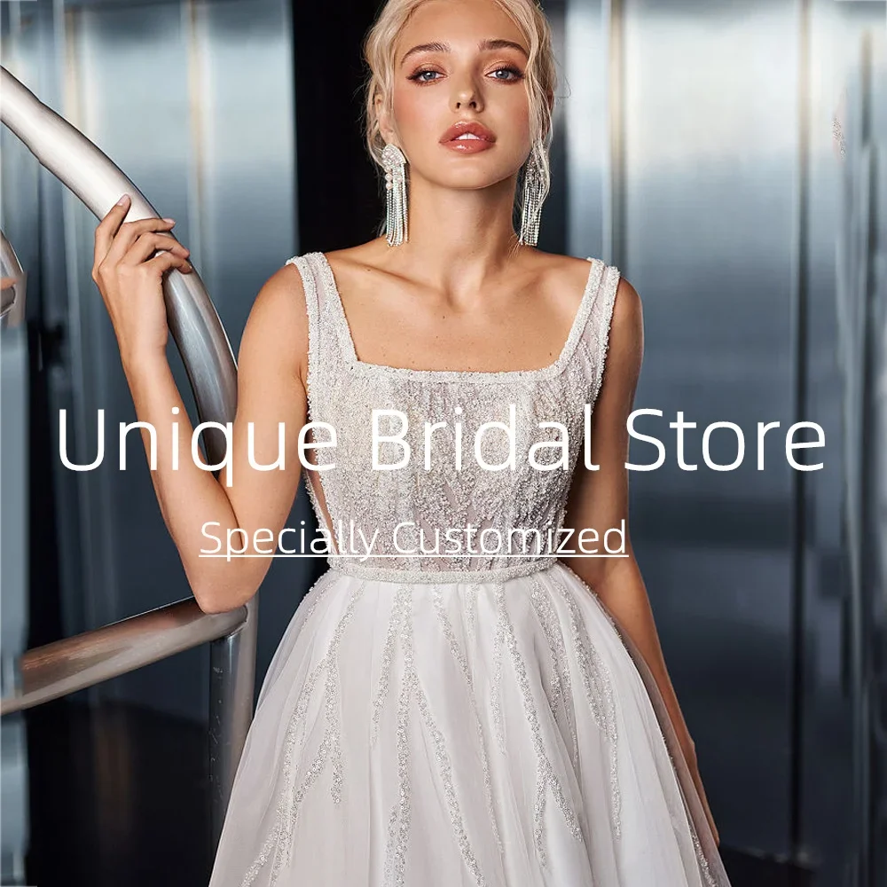 Abiti da sposa vintage eleganti personalizzati Elegante abito da sposa a trapezio aperto sul retro senza maniche Bellissimo applique Nuovo abito da sposa con strascico