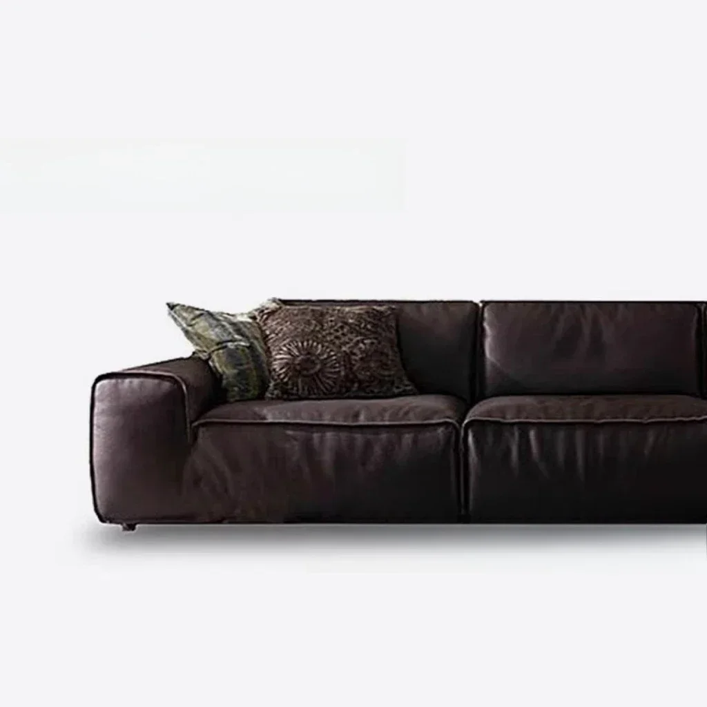 Italian minimalism, first layer cowhide, sofa living room, light luxury black