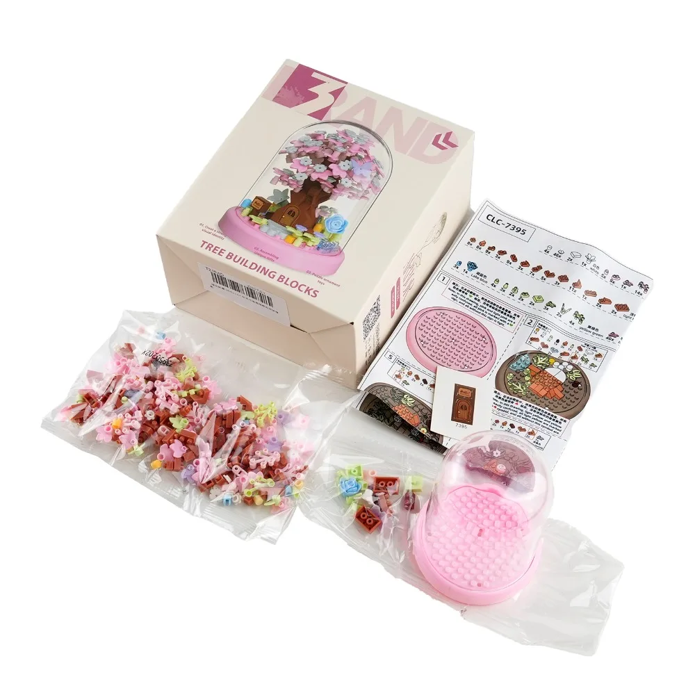 Juego de bloques de construcción de casa del árbol Sakura, ramo de flores de cerezo artesanal, juguete para el día de plantación, regalo para niñas y niños, puesto de decoración del hogar