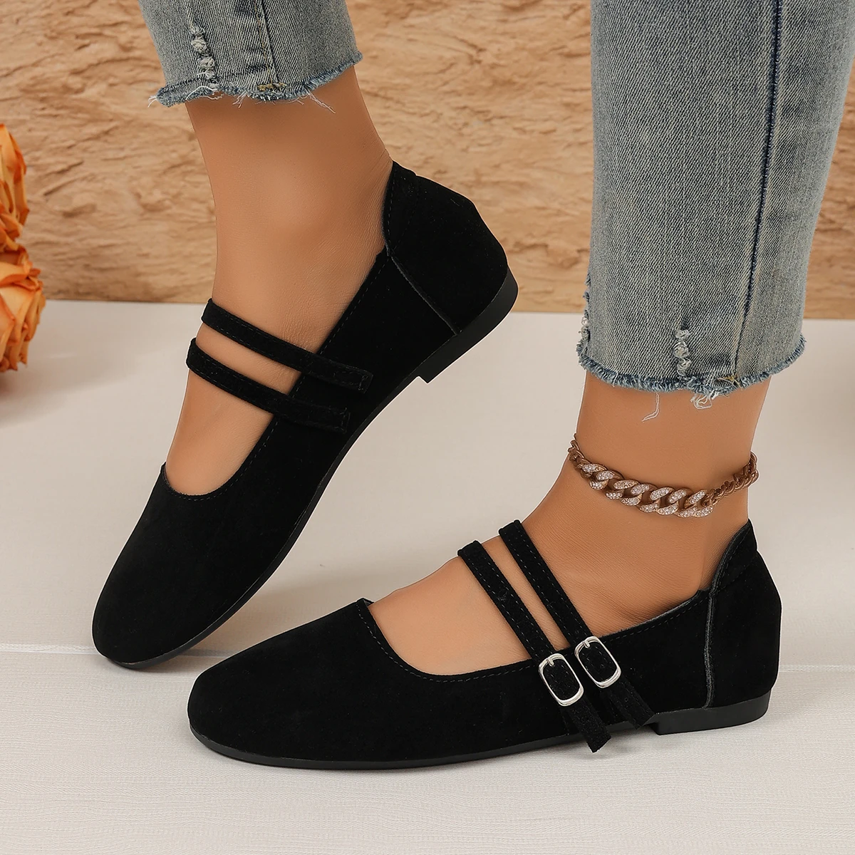 Damen Mary Jane Ballerinas mit doppeltem Riemen, runder Zehenpartie und weicher Sohle, Freizeitschuhe – Detail 11