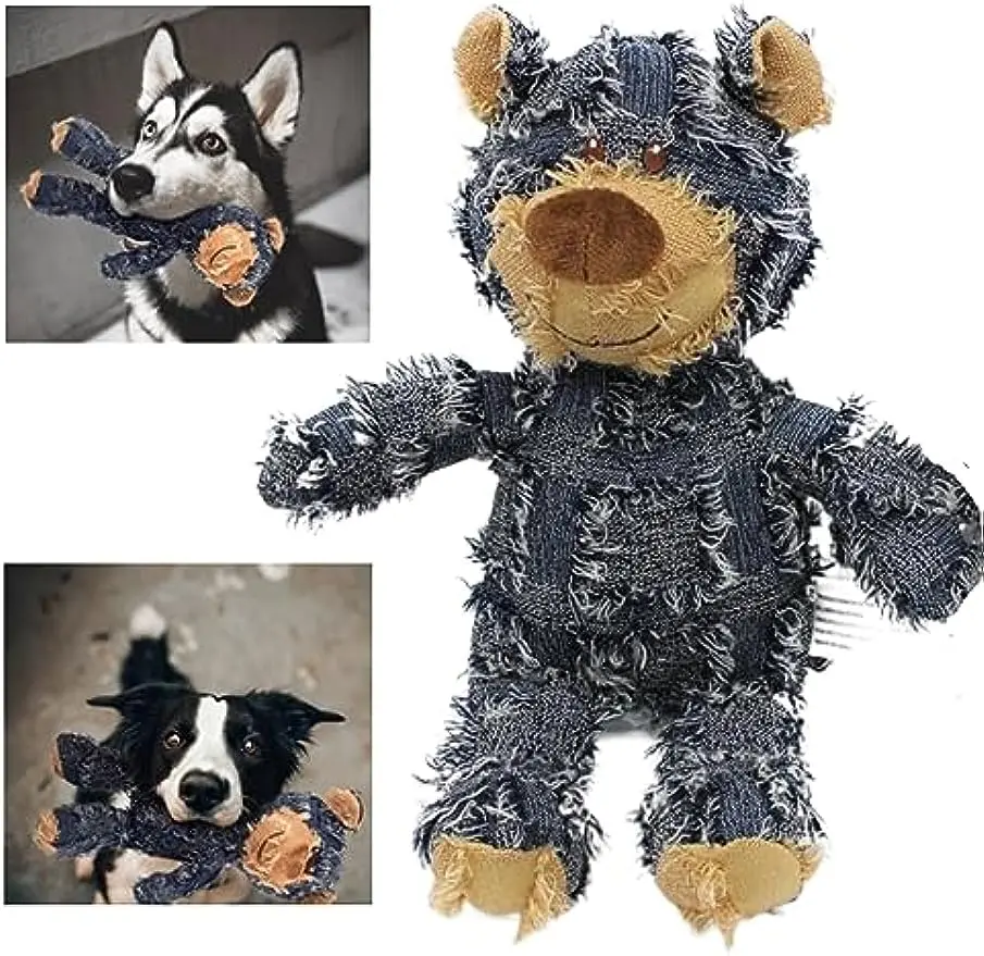 2023 New Indestructible Robust Bear Dog Toy Durable Squeaky Dog Toys for Heavy Chewers Unbreakable Stuffed Plush Dog Toys