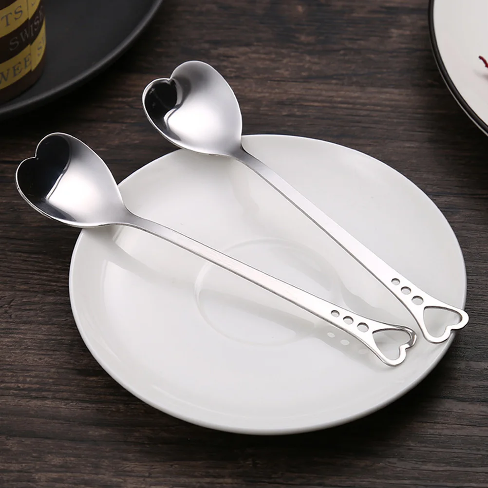 

10pcs Heart Shape Spoons Stainless Steel Stirring Spoon For Dessert Coffee Cake Kitchen Tableware Rust Resistant Eco Friendly