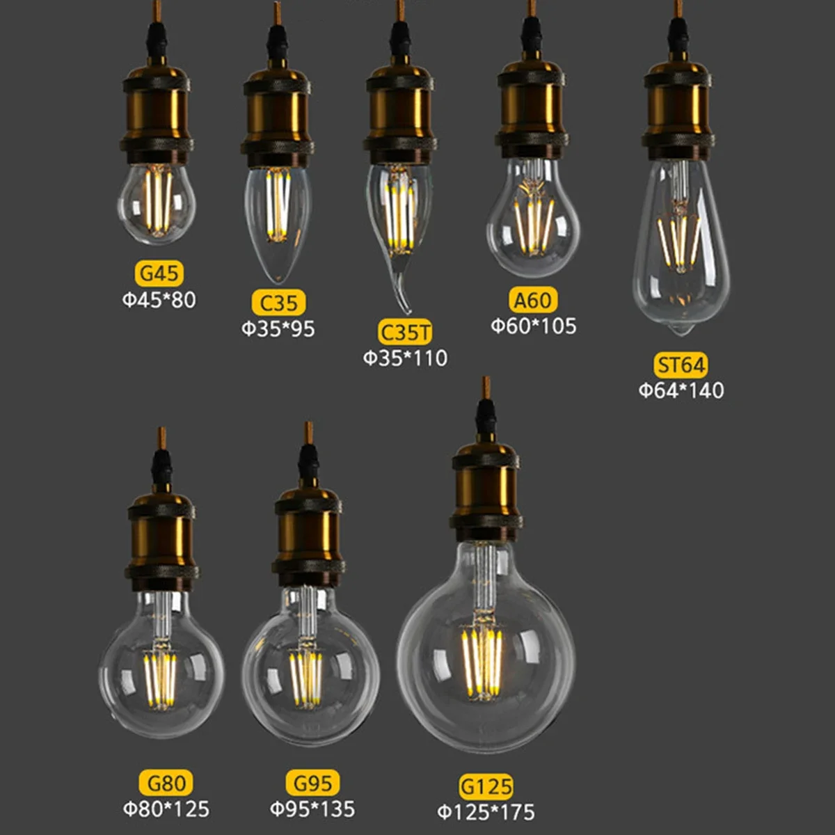 1-10pcs Edison Vintage LED filament lamp  AC220v Loft Industrial Retro Hanging Edison C35  A60 St64 G80 G95 G125 Pendant Light